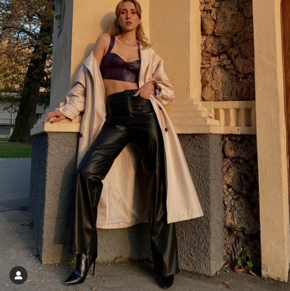 Zara * Faux Leather High Rise Straight Pants - Picture 5 of 9